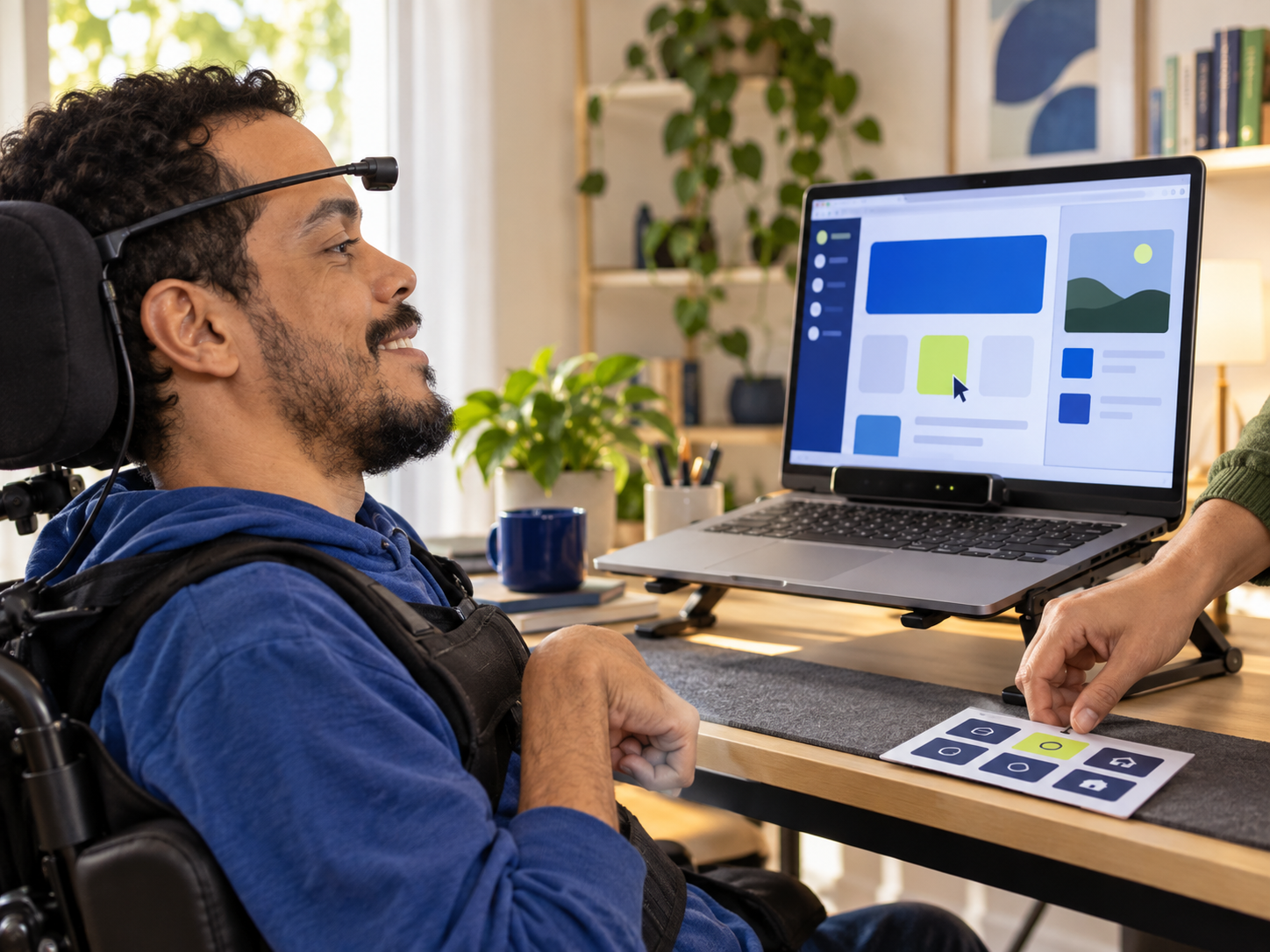 Pessoa usa uma forma alternativa de interação para acessar o notebook